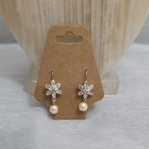 Elegant Silver and Pearl Flower Earrings